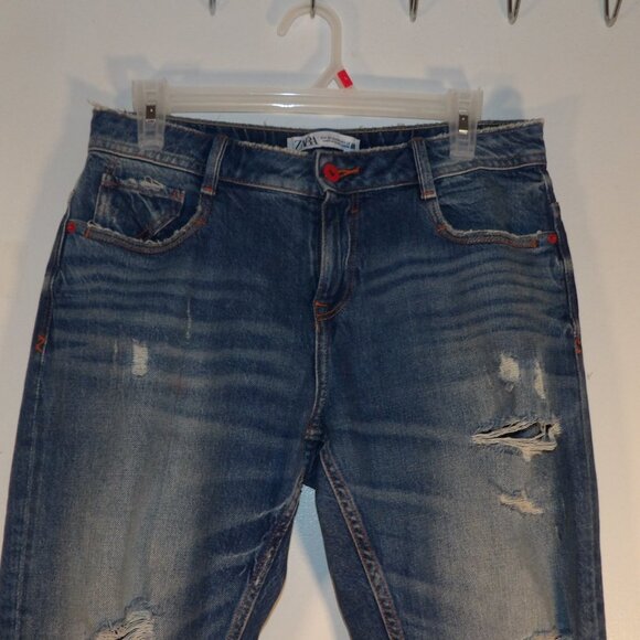 Zara Destructed Midrise Blue Jeans Sz 4 - Picture 2 of 11